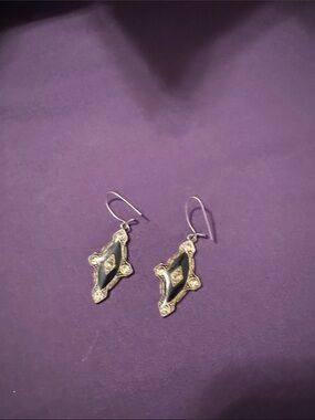 Gold-Tone Black Enamel Drop Earrings for Women
